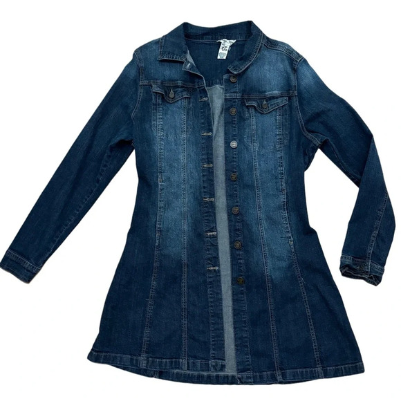 Vintage 2000s Y2K Indigo Rein Blue Long-Line Denim Jacket size XL - Picture 10 of 16